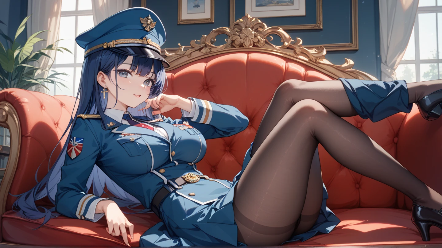 (Best quality, 8K, Masterpiece:1.3, 1girl, Beautiful girl), cute, Dynamism, Detailed face, Detailed skin, detailed clothes, Detailed eyes, Detailed lips, Detailed tongue, Detailed fingers, Detailed mouth, Photorealistic, Raw photo, highres, hight resolution, Natural lighting, dynamic pose, perfect ???????, toned legs, double eyelids, tear bags, round eyes, moist lips, sweaty, (military suit, skirt, military cap), ecstatic face, light green hair, drooling, sheer, wet body, metal collar, thighhighs, looking at viewer, (????????????), steam, blush, ahegao:1.5, lying on back, tongue out, skirt lift