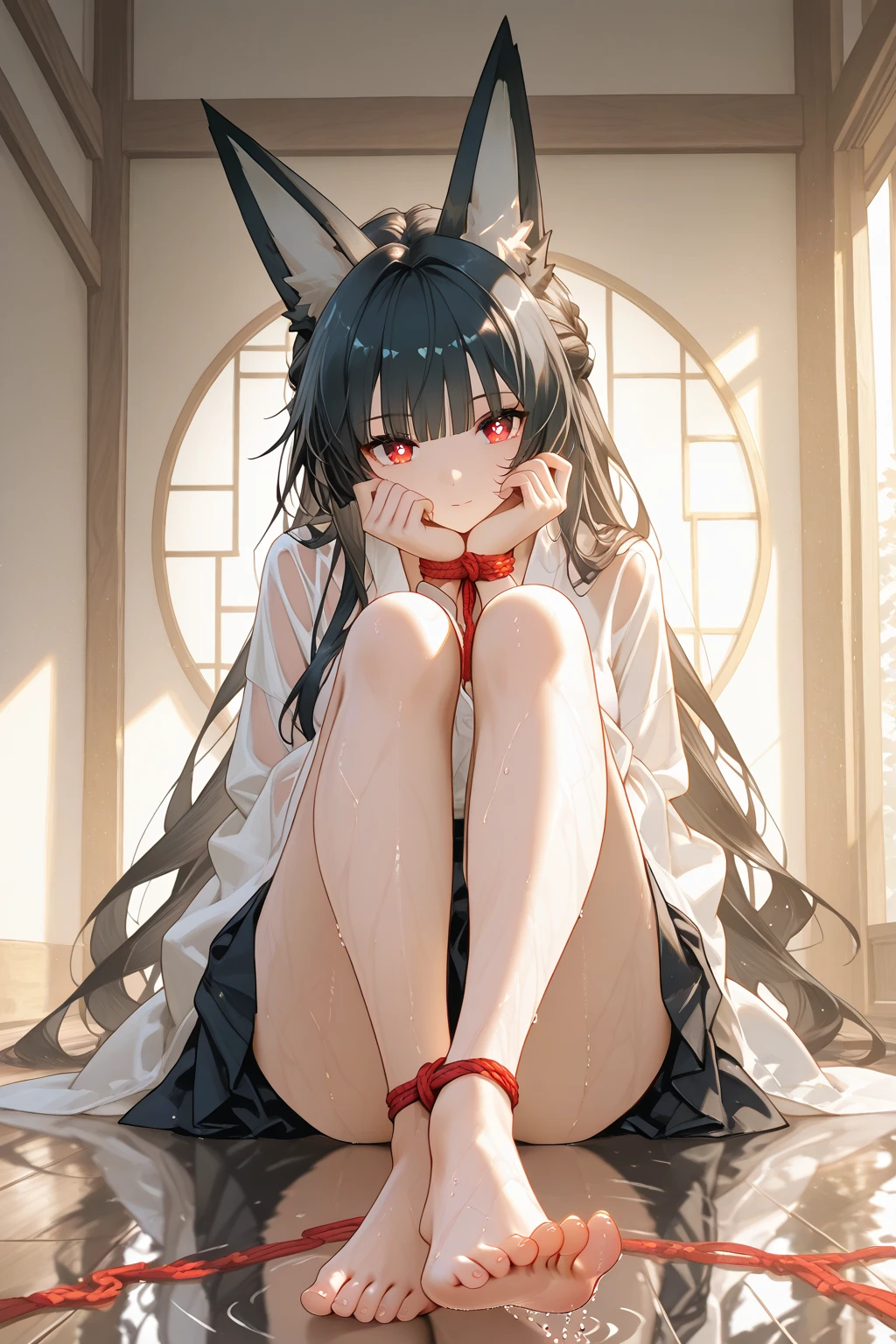 ,masterpiece,Highest quality,High resolution,Super detailed,Shishirabotan\(Hololive\),Double Odango、flower、Side Lock、Lion's tail、White kimono、Off the shoulder、fur ornament、Black Hakama、Short skirt,Bad smile,blush,Estrus,Excited,Prostitute,(Red light district),Japanese-style room,Sexye,(Seduce),On all fours,Leg spread,heart,Sticking out tongue,High quality open crotch panties,From the back