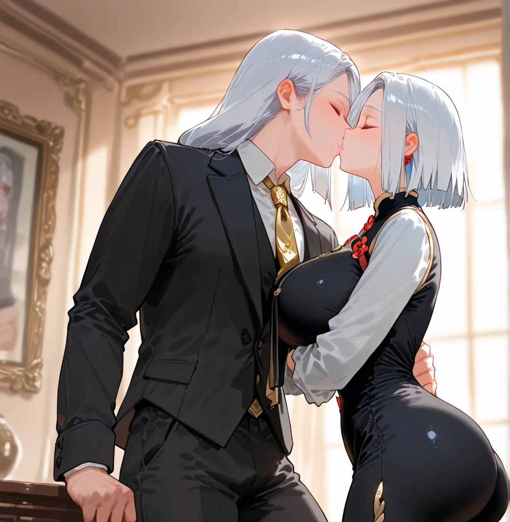 {best quality}, {very aesthetic}, {ultra-detailed}, {best illustration}, nsfw, ((2 boys)),solo focus,pov hands,white long hair,Fox ears, anal, man, penis in ass,(Cum in anus),(cum in ass),Long Bangs,slim body,slim chest,Gold and Jade,yaoi,boys love,otoko no ko,completely nude,On the sofa,orgasm,Pale skin,faceless muscular male,A faceless muscular man grabs her thighs and spreads her anus,((The waist is grabbed and a penis is inserted into the anus)),Provocative beautiful face,open mouth,plump lips,(reverse cowgirl position:1.7),No tear bags,projectile cum,wink