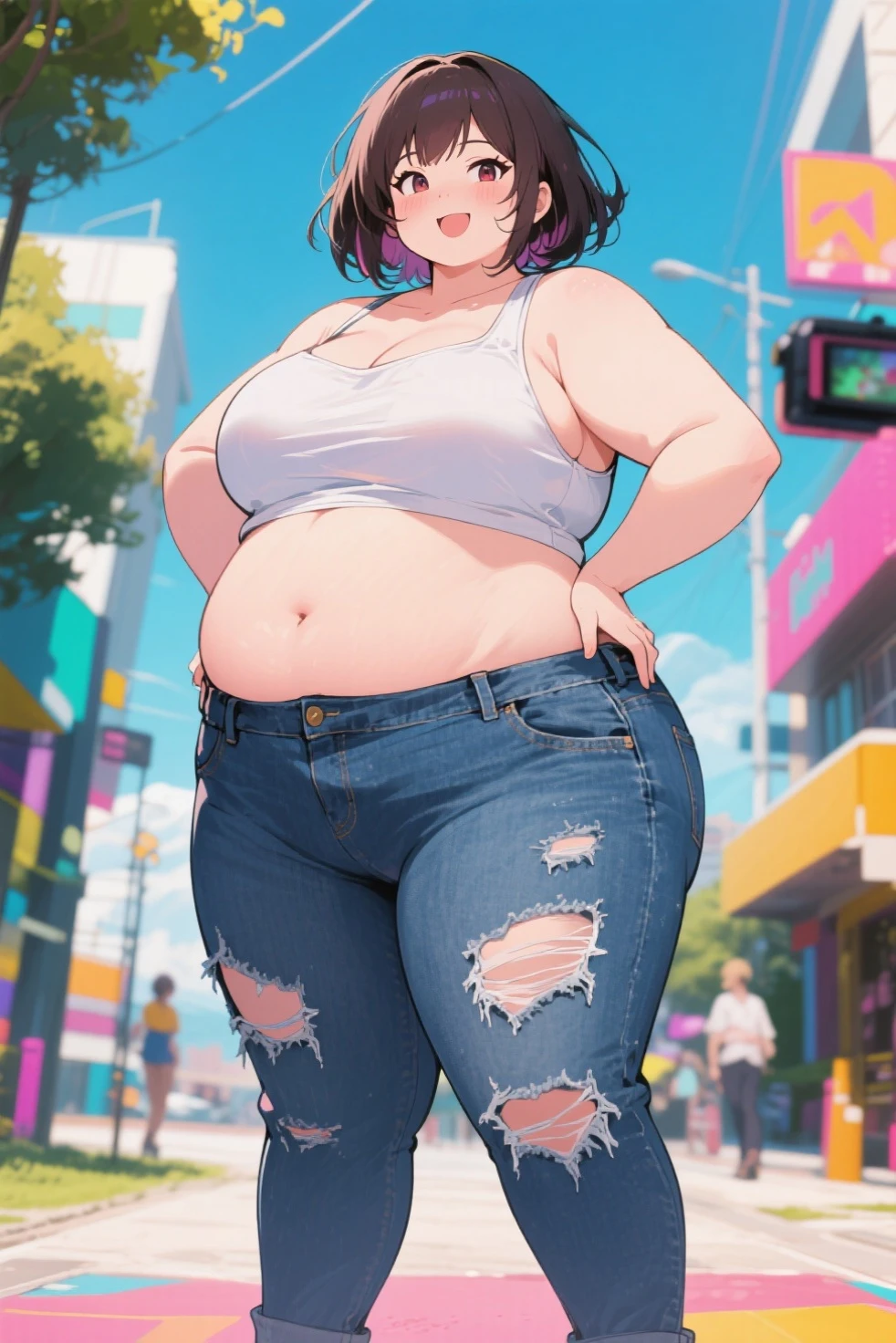 best quality, (kawaii:1.1), (cute), (high resolution:1.2), incredibly fine illustration
BREAK
((1girl:1.1, obese child)), (obese:1.2), ((T-shirt)), open mouth, [[hime_cut]], sexy
BREAK
sky, dynamic angle