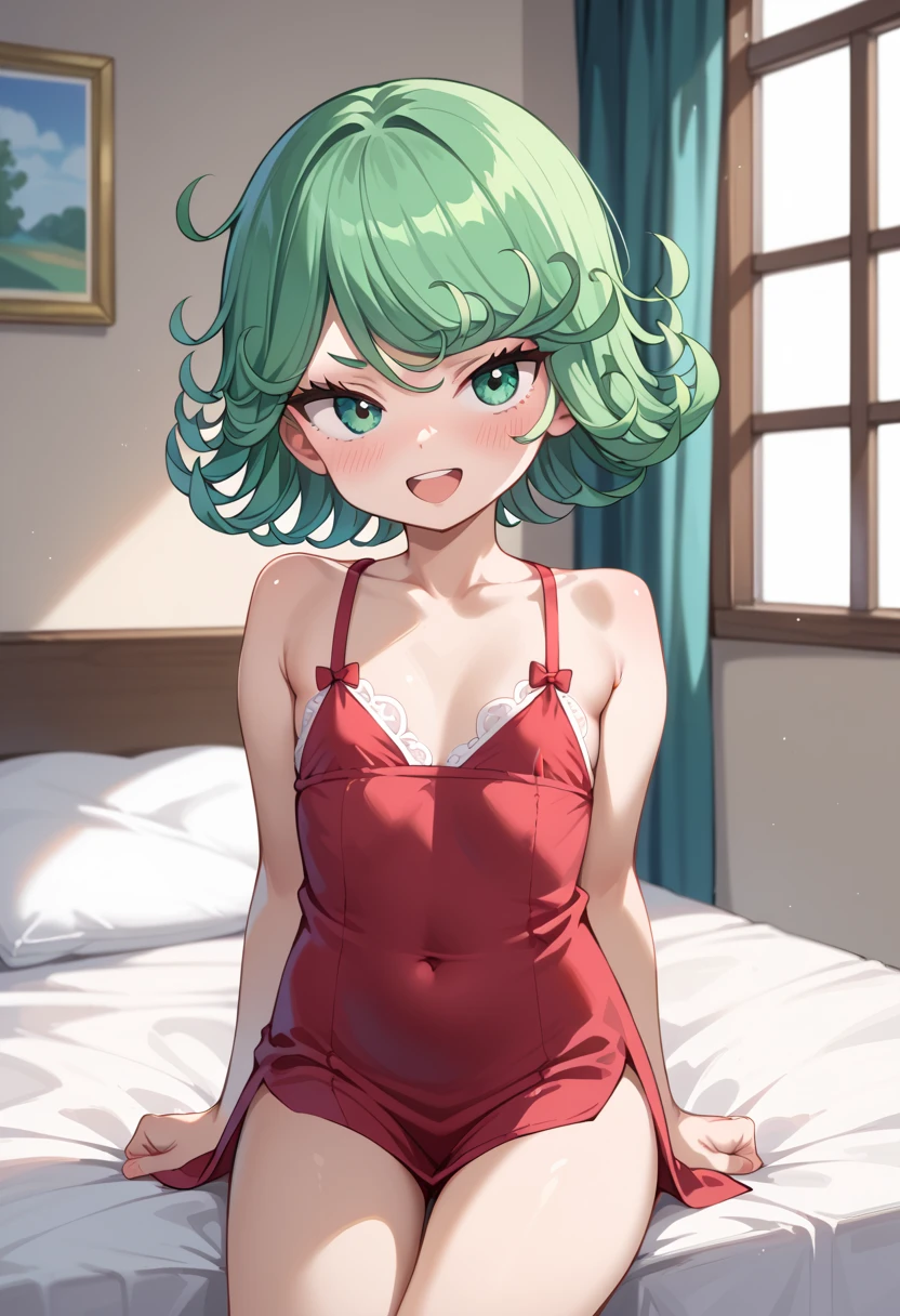 (high res, 8K, masterpiece, looking at viewer, best quality, very aesthetic, ultra detailed, ultra background, ultra Eyes, Realistic Eyes), intricate details, 1girl, Tatsumaki, plain red clothes, Smile Face, short white jeans, Indonesian flag sticker on right cheek, Green short hair, Green eyes, holding the Indonesian flag, Indonesian flags on every street, Background Monas, Indonesian, Cinematic Angle