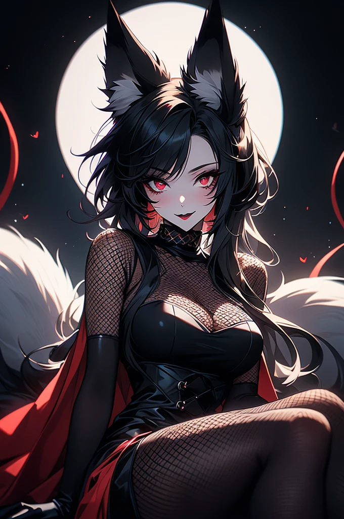 Gnoll woman, woman, blue eyes, black fur, spike collar, Gnoll woman, big , big tighs, 4k, hd, pretty face, messy hair, menacing, acurrate eyes, sharp pupils, scary look, sword, (human head), (Mohican), (tribal clothing), exposed belly, (red hair), (hyena ears)