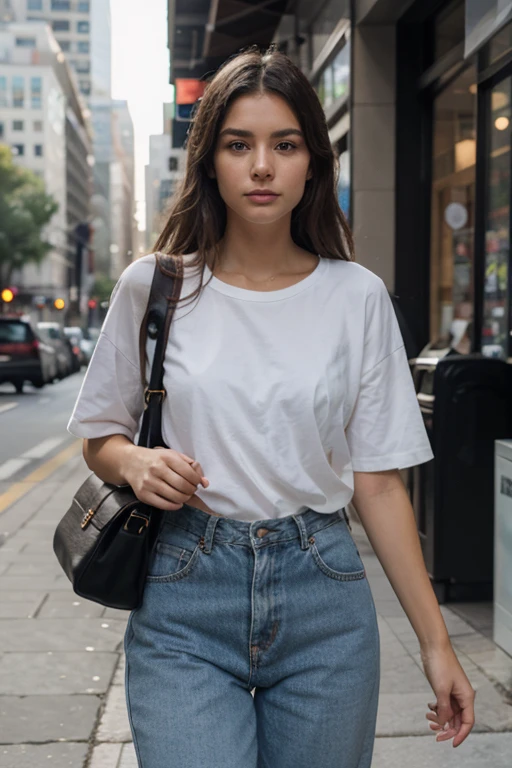 Girl in white shirt and jeans