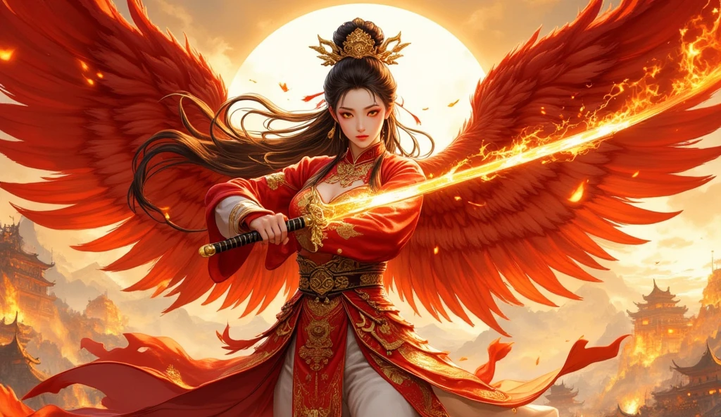 （Battle pictures,Battle close-up,Dynamic shooting），((epic work，Mai Shiranui，Ancient battlefield of China，Woman in sexy red tights，Whole Body Xianxia，High Ponytail，Shoot from below，Rich scene details，There was smoke everywhere，There is a tall tower in the distance，The flames lit up the sky red))，(18 years old，Majestic and serious expressiotomically correct，8K, Super Detail, UHD, masterpiece, Super Detail, High Detail, high quality, The award-winning, best quality, High resolution, 1080P, HD, 4k, 8K, precise))