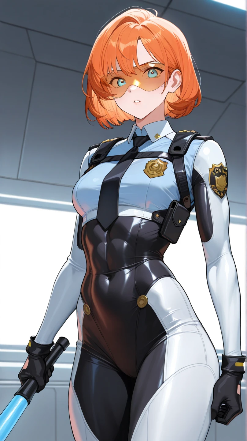 Foxgirl in latex military officer suit 