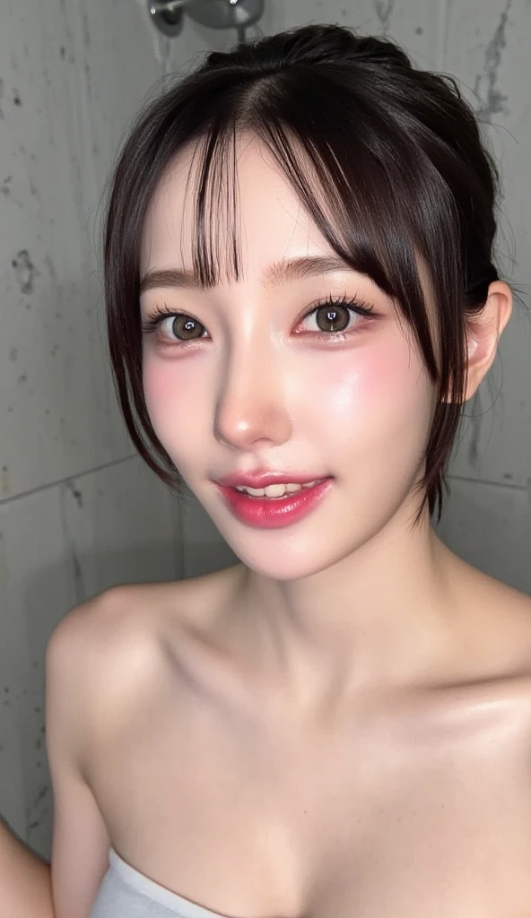 Ultra realistic, open shot (show body), best quality, dream aesthetic (a little blurry in cinematic vibrant light), ultra-detailed, fine details, high resolution (image taken by analog camera), Perfect dynamic composition, illuminated pale skin, perfect shading, beautiful (realistic) detailed clear eyes, hot lingerie (tits nude), pantyhose, pale-pink hair, long messy (silky) hair (pale pink), tied hair, natural big breasts (large), Natural Color Lip (not smiling), face with shy and embarrassed expression, Random and sensual poses, bedroom (background unfocused)、20 year old、dream atmosphere 