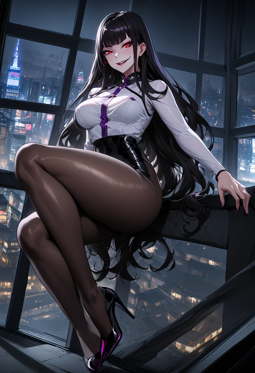 (*****, top-quality, 8K, masterpiece, Top image quality, Hi-Res, super detailing, Ultra HD, best quality, detailed background, (hyper detailed, intricate detail, Detailed hair ++, detailed eyes ++, raytracing, perfect shadow, enhanced eyes), (Delicate and smooth skin, real looking skin, Perfect and beautiful face ,Perfect and cute face, high detail skin, Perfect limbs)), girl , :o , black hair , black leotard , black pantyhose , blush , breasts apart , covered navel , detached collar , fake animal ears , groin , halo , highleg leotard , indoors , large breasts , looking at viewer , playboy bunny , ponytail , pov from underneath, view from underneath, rabbit ears , red bow, red bowtie , red eyes , spread legs, straddling viewer , strapless leotard , very long hair , leaning back