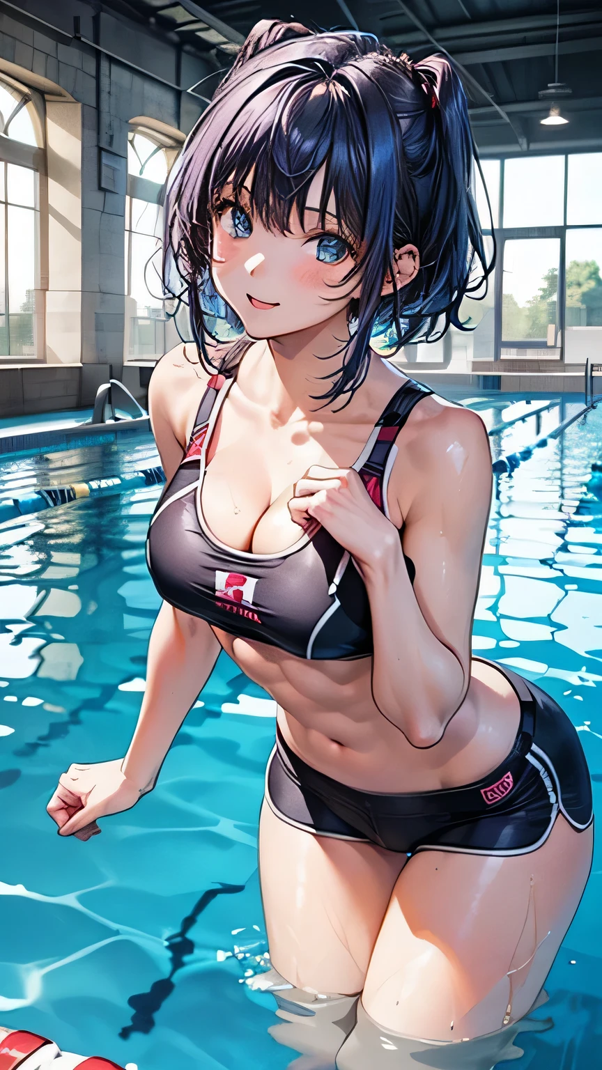 Realistic、Face reality、With a girl、Swimwear、Sexy smile、My breasts have gotten a little bigger、Sexy pose、High diving board、Bandeau bikini、Less fabric area、