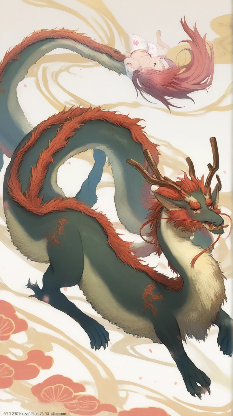 filmposter,mythological creatures,Ink painting and watercolor,Ink painting and watercolor,Chinese mythical beast,Chinese Kirin Illustration, Ancient China, Azuma Kiyohiko, Wu Guanzhong, original-painting-design, game-cg, natural environment, Calm, Emperor, Sacred Light, people kneeling, white, dragon horn, whole body, wings, complex content, Sacred, super wide Angle, extreme panorama, extremely low perspective,Illustration style,The art of endurance,empire weather,eventide,2d,very imaginative,epic,Yellow Sea'A work of art that transcends details