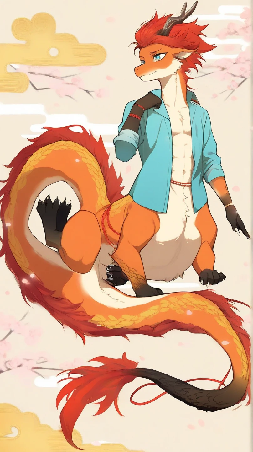 (masterpiece:1.2), (best quality:1.2), beautiful, high quality, (highres:1.1), detailed, extremely detailed 4K, perfect eyes, perfect face, perfect lighting, (1boy, solo, shota male), detailed background, intricate details, kurama, 9 tails, multiple tails, orange fur, orange body, red eyes, slit pupils, long ears, fangs, smile, looking at viewer, narrowed eyes, grin, laughing, forest, clear sky, full body, feets with three toes, 3 toes, nude, detailed body fur, detailed eyes, detailed face, gorgeous body, skinny, standing,