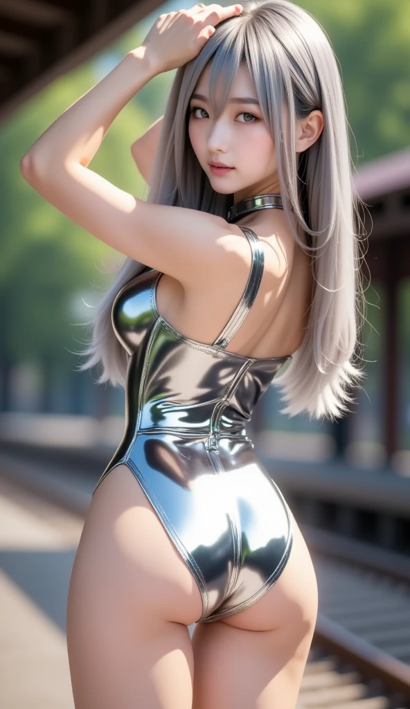 (Valence:1 fille), A masterpiece, Best quality, Photo brute, Realstic, visage, incroyablement ridicule, Belle fille, magie, cheveux longs, Profondeur de vue, high resolucion, hyperdetailed, finely detail, RAW Extremely detailed, extremely detailed eyes and face, pupilles pointues, realistic pupils, mise au point nette, lighting cinematic, corps entier, qipao, gros boob, jambe longue, from behind, Rue de nuit, Poses dynamiques