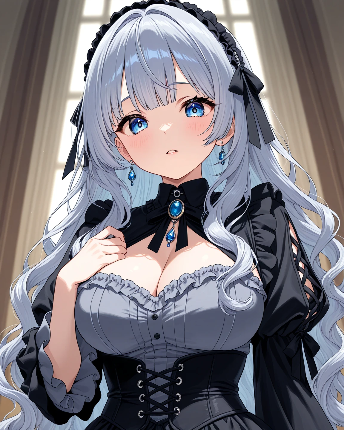 {((Anime, sur l’art, profondeur de champ, Flou de mouvement, Lumière rougeoyante, UHD, rétine, Chef-dœudansre, ccurate, anatomiquement correct, peau texturée, Super détail, high détails, de la haute qualité, Primé, meilleur qualité, Haute résolution, 16k))} . | {((couleur élégante : Cheveux longs s, Yeux détaillés, Pupilles étincelantes, couleur des yeux : gris, l'âge des étudiants est celui des filles, E-brest, cliv. | {((corps sexy, robe y pour une e, épingle à cheveux fleur, pierres précieuses boucles d'oreilles bijou détaillé collier en cuir))} . | {((jeune dame d'une maison noble, dans une calèche, dormir à l'intérieur))} . | {((Grand angle, sein conscient, Haut du corps, (Parfait_doigts:1.0), (Parfait_jambes:1.0), mieux_mains, plus_détail))}