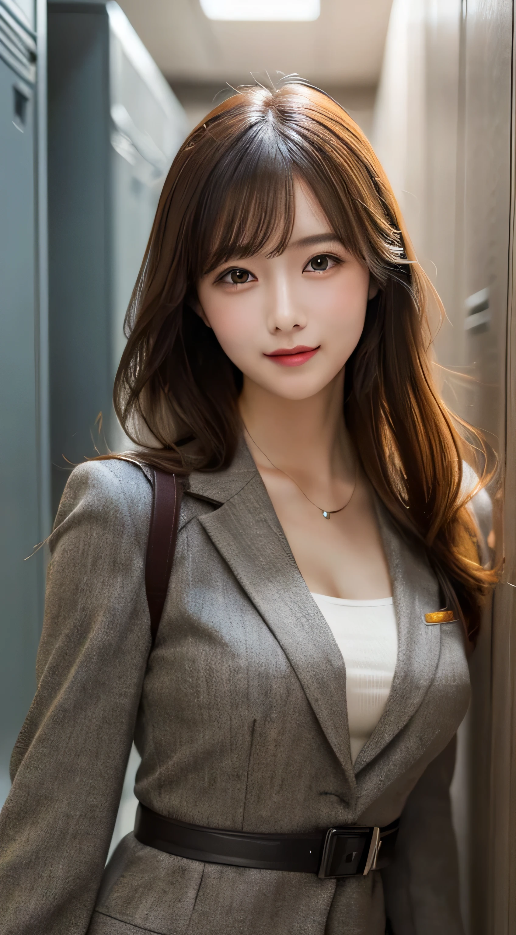 (detailed skin:1.2),(shiny skin:1.1),8k,best quality, masterpiece, ultra high res,(photorealistic:1.4), RAW photo,(soft saturation:1.3),(fair skin:1.2),1woman,gyaru,makeup,(lipstick:1.1),(eyeliner:1.2),
Brown eyes, Looking at Viewer, (office lady suit), sit on the bed, Brown hair, medium hair, messy hair, asymmetrical bangs, Black jacket, blush, collared white shirt,Long sleeves, ,half undress, Suit, Large breasts, Formal, Smile, Sharp Focus,moody lighting, blue hour, Japanese idol, 25 years old, tall, Glamour,