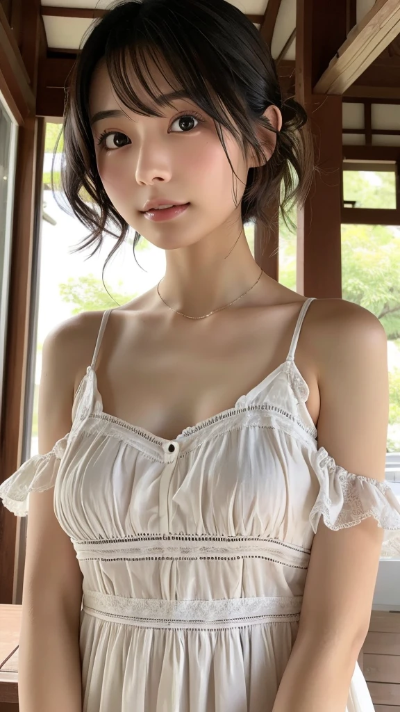 masterpiece, highest quality, High resolution,Ultra-detailed, Stunningly beautiful woman,8k wall,one girl, (a beauty girl, delicate girl:1.3), (21 years old:1.5), break, (Checked casual dress:1.3), break, Extremely fine grain definition, (Symmetrical eyes:1.3), break, (Ranches in Hokkaido:1.5), break, Small breasts, Brown eyes, Parted bangs, brown hair, girl, break, (Eye and facial details:1.3),A cheerful smile, (Ranches in Hokkaido:1.5), On the Prairie,