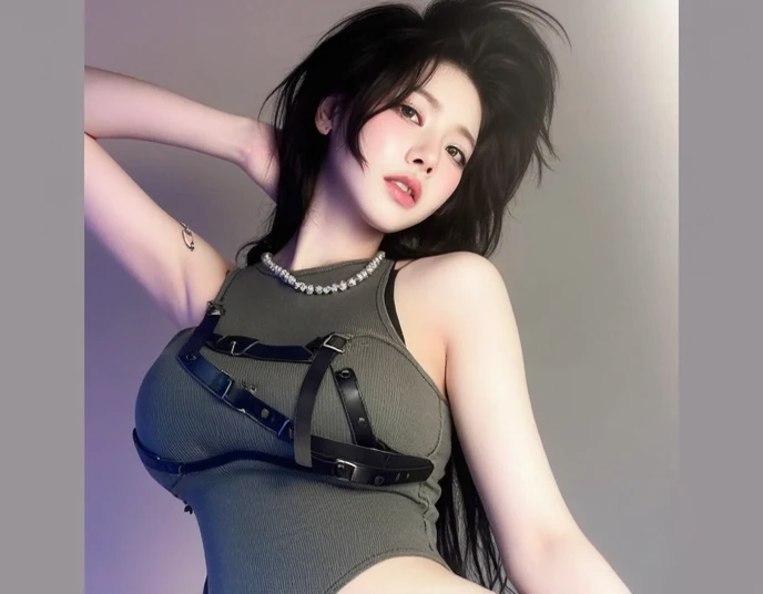 Highest quality,masterpiece,Very detailed, 8K,Beautiful Japan woman at 26 years old:1.5, Small face, blunt bangs, Crucifixion, (Detailed black K-pop idol outfit:1.5), Breast Augmentation Surgery, Very detailedな臭い脇の下、 Live Stage、 height:164cm