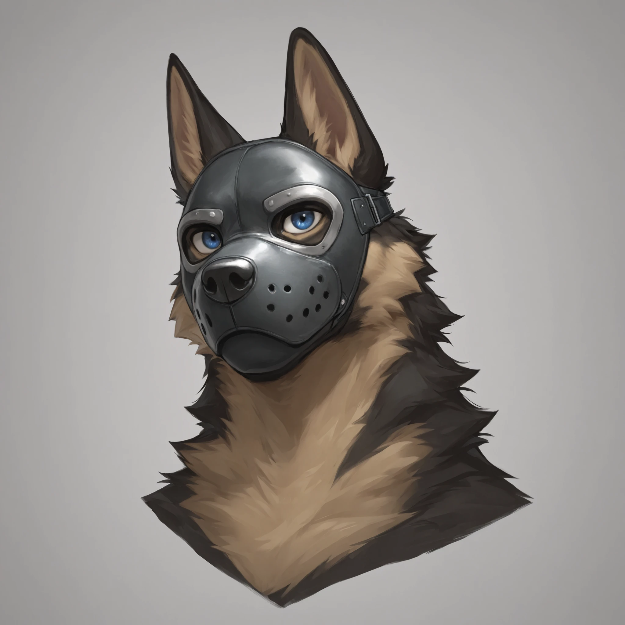 Furry, 1boy, highly detailed, breathtaking, male only, 18+, headshot, pup mask, german shepherd, white background