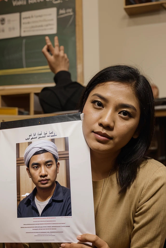 ((best quality)), ((masterpiece)), (detailed), 4K, perfect face, 30 years old malay man having discussion with 25 years old malay woman, no shirts, woman wearing hijab, man with no hijab, dynamic camera