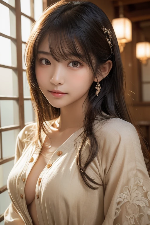 Rembrandt Lighting, (Photorealistic:1.2), (highest quality), (Detailed skin:1.3), (Intricate details), Ray Tracing,One girl, In detail,real, One Girl, Very beautiful face and eyes,Long Hair, 顔front, (Intricate details), dramatic, Ray Tracing, 顔front, , Scattered beneath the surface, front, bangs, Hair between the eyes, One girl, Cute Japanese Girl,Detailed skin texture, Bare skin above the collarbone, Shoulder Bare Skin, masterpiece, highest quality, High resolution, View your viewers、Pop Idol,
