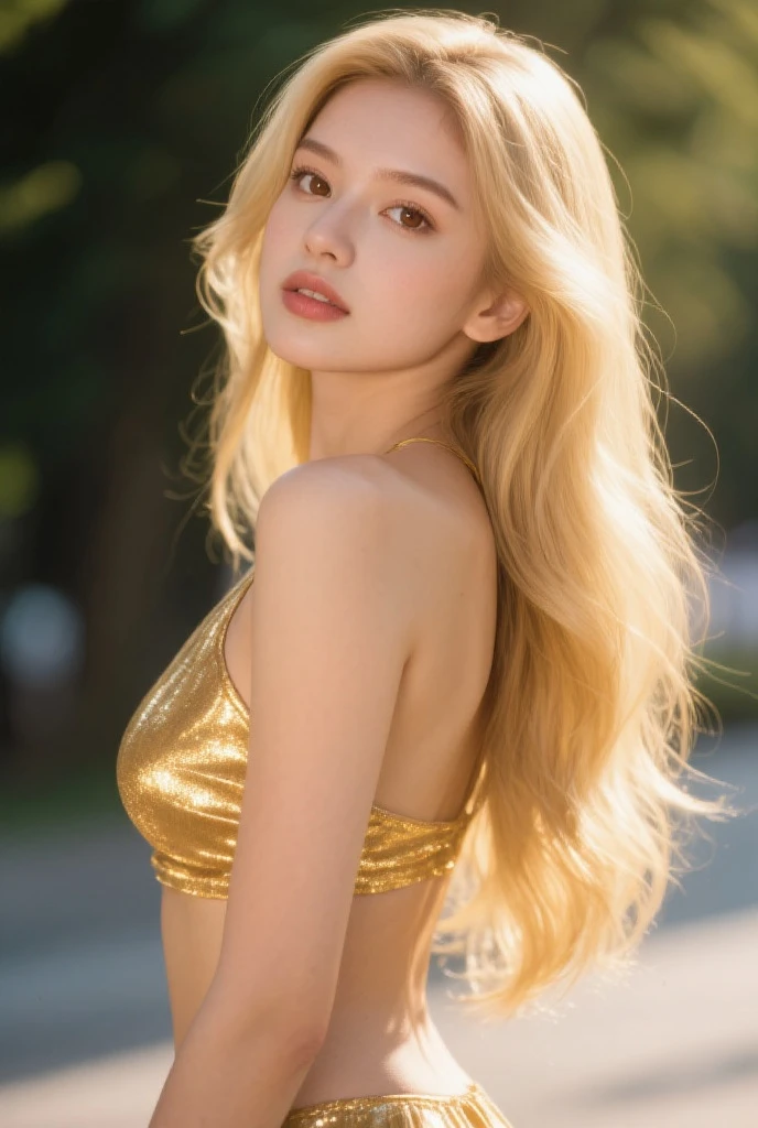 Beautiful woman in fantastic space, Tight micro dress white and gold color, 98k, {{masutepiece}}, Best Quality, High quality:1.4), {{[[front look}}, eye_Contact, Various poses)]], Very Clean Face, and very pretty eyes, Cute Images, lovely images, {{whole Full body}}, {{{{{{{{Long legs}}}}}}}}, {{{{slim }}}}, {{{{{{Tall Woman}}}}}}, {{Height 177 cm}}, Solo, Beautiful, lovely, Adorable, pale skin, {{18〜22-year-old German girl}}, look Beautiful German girl and blue eyes or green eyes with platinum blonde hair color), Young German girl in scandinavia, {{{{{{{{{{Full body}}}}}}}}}}, {{{{{{{{{{high_heels}}}}}}}}}},