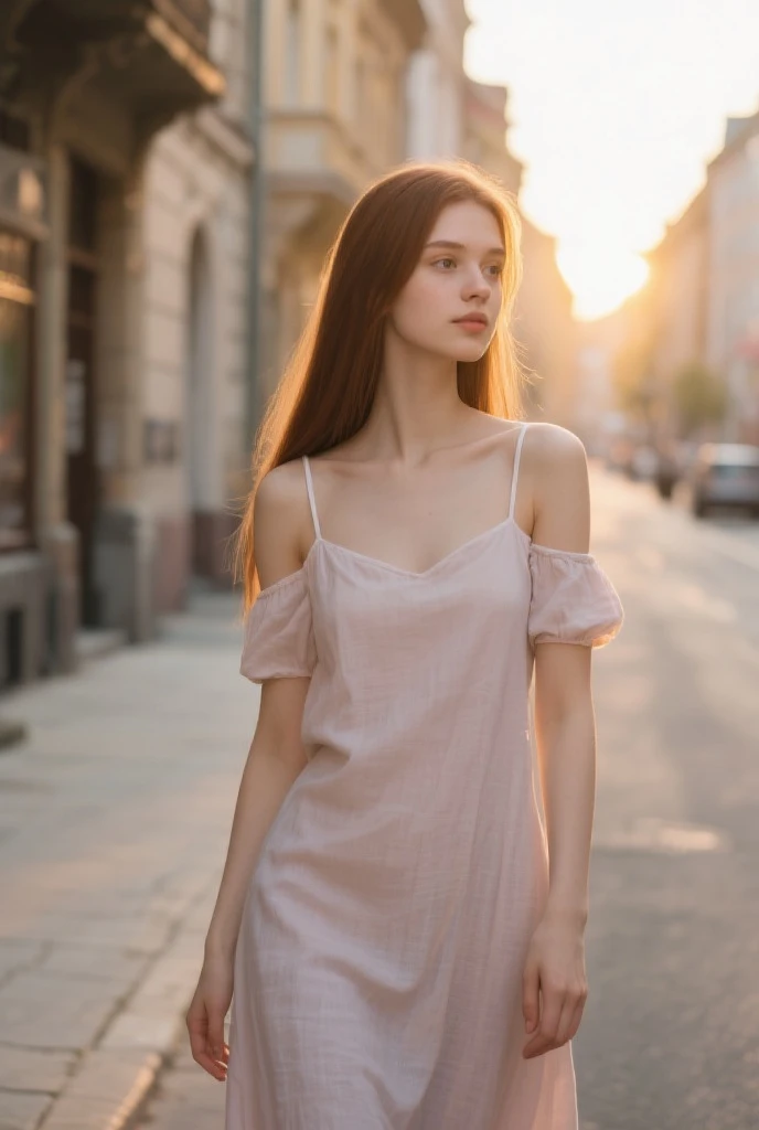 Russian、20yr old、femele、eyes large、a blond、Lips pink、Big、tall、Shoulder out、Model body type、Beautuful Women