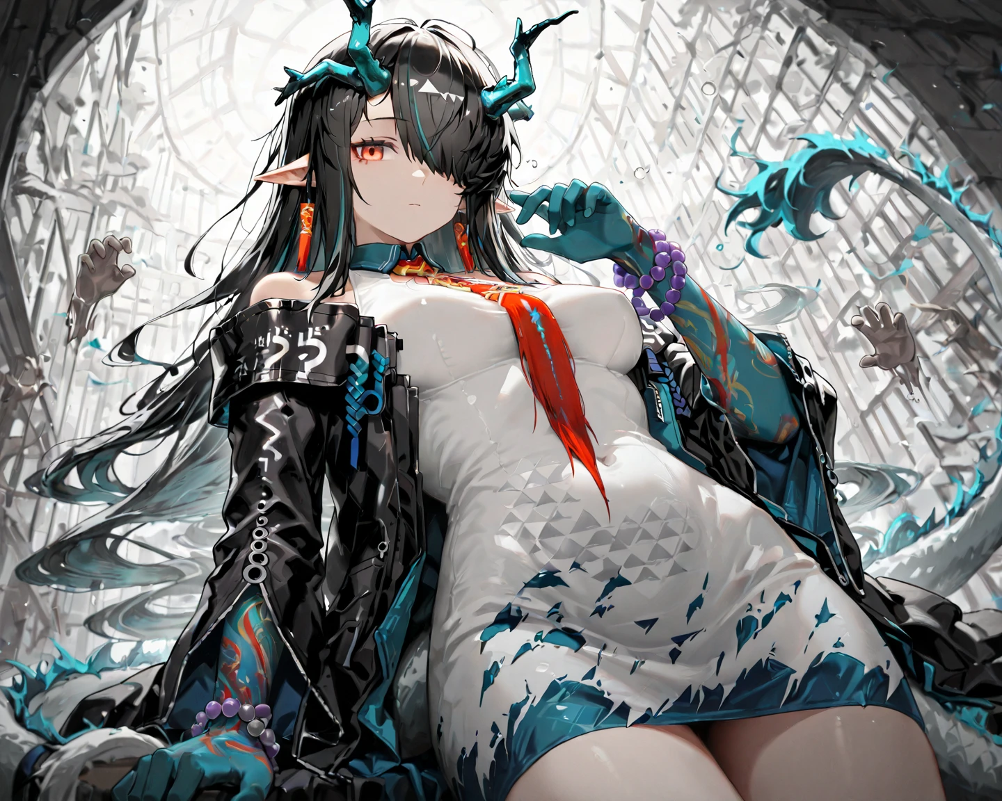 masterpiece, best quality, masterpiece,best quality,official art,extremely detailed CG unity 8k wallpaper, show foot, little girl, solo, kawaii, no_humans, medium hair, black hair, tentacle hair, saliva, blood on face, light blush, red eyes, blood from eyes, large breasts, hanging breasts, one breast out, seifuku, black pantyhose, uwabaki, tentacle, vore, bdsm, girl_on_top, sex, femdom, facesitting, pussy_juice, female_ejaculation, cum, zombie  girl ，one girl one boy，Girl infects man，Man under girl