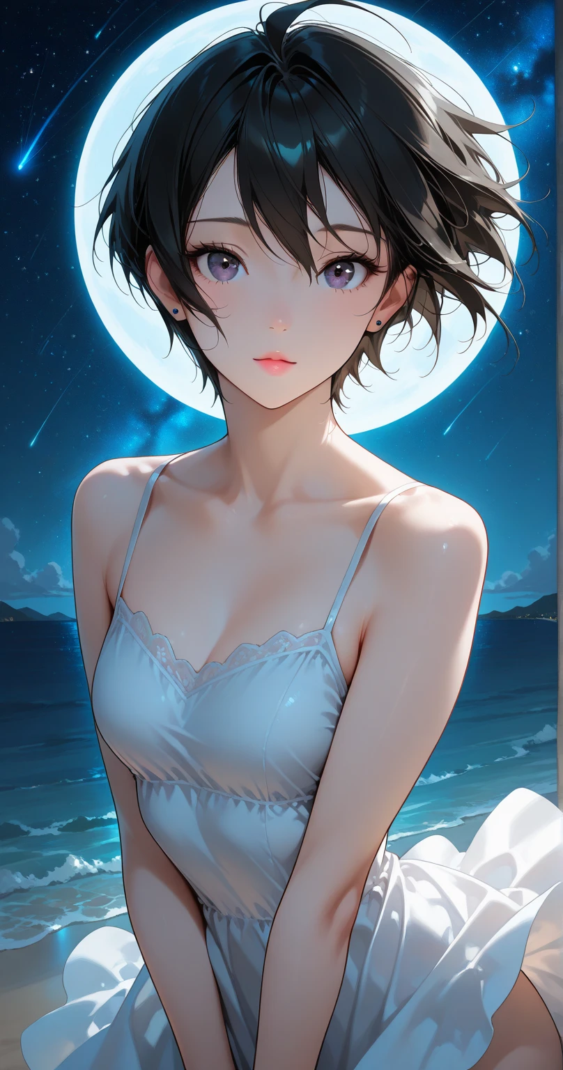 sauce_アニメ, ((score_9)),score_8_upper,score_7_upper,score_6_upper,score_5_upper,score_4_upper, girl1,, (masterpiece), (Highest quality), absurdes, Steam, BREAK, Human, Smooth Skin, (soak:1.5) hot spring, Fantasy, (nature:1.3), moon, Big moon, FOG, girl, smile, Flat Illustration, Close-upper, Partially submerged, Steam Censorship:1.2, blush, Wet Hair, Outdoor, masterpiece, Highest quality, 最High resolution, High resolution, complicated, Highest quality 32K resolution RAW photos taken with Canon EOS R3 (masterpiece, Highest quality), Outdoor, Garden, girl, Ayumi Yoshida, Small and cute girl, Small breasts, Small breasts, delicate, blue eyes, short hair, Brown Hair, bangs, hair band, Very detailed, masterpiece, Highest quality, short blonde, Maroon mouth, 地upperで, Looking at the audience, 見upperげる, close, Cute white underwear, Medium Chest, (blush:1.1), Leaning forward, Cowboy Shot, Front view, Shining moon, From below