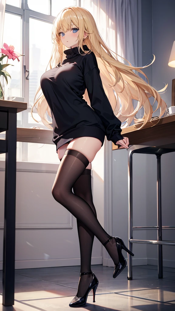 1girl, Blonde, Long Hair, Side Tail, Black gal , masterpiece, best quality, 8K,