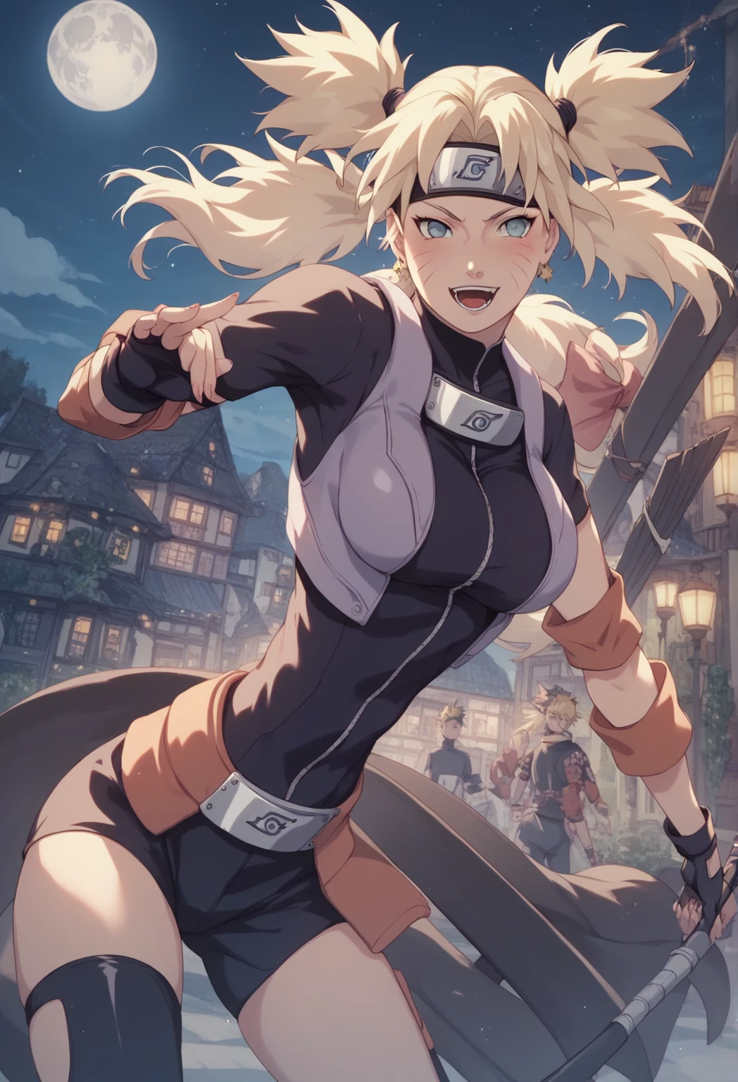 (best quality,4k,8k,highres,masterpiece:1.2),ultra-detailed,(realistic,photorealistic,photo-realistic:1.37),HDR,UHD,studio lighting,ultra-fine painting,sharp focus,physically-based rendering,extreme detail description,professional,vivid colors,bokeh,portraits,anime
A beautiful 17-year-old girl, Samui from the anime Naruto, stands gracefully in a dojo. Her face is incredibly detailed, with beautiful eyes and lips. Her short hairstyle, with light-colored hair, adds a touch of elegance to her appearance. She has long legs and assumes a combat stance, ready for action. The wind gently tousles her hair, adding movement and a sense of dynamism. The dojo provides the perfect backdrop for her, creating an immersive and authentic atmosphere. The image is of the highest quality, with the resolution of 8k, ensuring every detail is captured in stunning clarity. The realism of the image is enhanced through HDR and UHD technologies, providing a lifelike experience. The studio lighting used accentuates her features, resulting in a visually striking portrait. The painting technique employed is ultra-fine, with sharp focus on every aspect, emphasizing the artist's attention to detail. The rendering method is physically-based, ensuring accurate representation of materials and light interaction. The image description goes into extreme detail, capturing even the slightest nuances. The overall effect is professional and polished, truly a masterpiece. The colors are vivid, creating a vibrant and eye-catching visual. The anime-inspired style adds a touch of fantasy and artistry to the image, making it a unique and captivating piece of art.