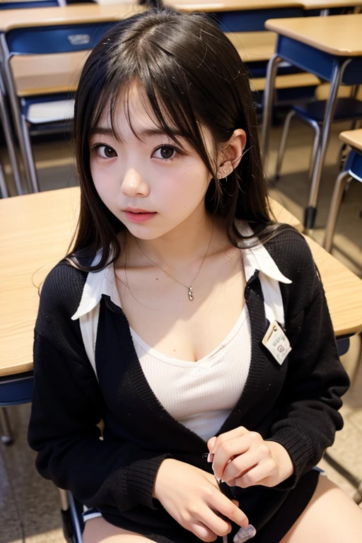 best qualtiy, 超高分辨率, (realisticlying:1.4), one-girl, A pair of clear and moving eyes,Royal Sister,Snow-white school uniform, (big cleavage breasts:1.2), looking at viewert, closeup cleavage ,