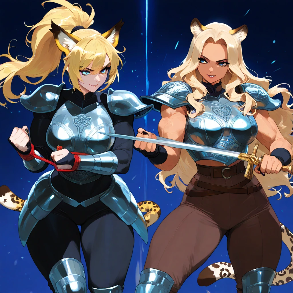 "(masterpiece:1.1), best quality,
1girl, (80s anime style:1.3), (eyelashes:1.5), (loli:1.2),
(intricate high detailed body:1.2),
(blonde hair:1.1), (hair between eyes:1.1), (long hair, straight hair:1.1), (animal ears:1.2),
brown eyes, (thick eyebrows:1.1),
(dark skin:1.2), (gigantic breasts:1.5),
(grin:1.2),
(lace bikini armor:1.2),
(knight armor, armored boots:1.2), (ahoge:1.2), hand cuffs,
standing,
(full body, looking at viewer, from front:1.1),
daytime, outdoors"
