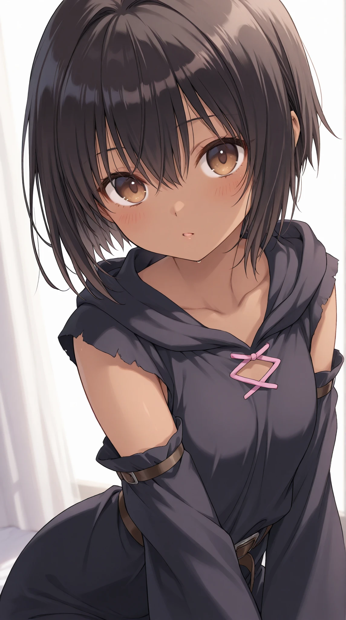 (masterpiece), best quality, highly detailed faces, (SHARP details), 4k, highly detailed, expressive eyes, SHARP detail expressive eyes, (SHARP detail perfect face), ((dark skin)), ((young girl)), ((flat chest)), ((sweat)), short, young girl, alley, slums, (wearing rags), ( girl), pussy,