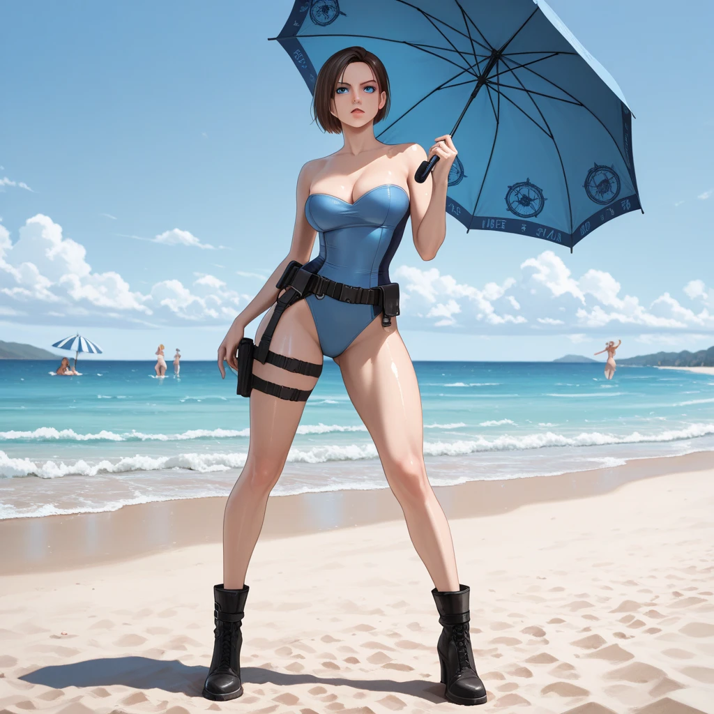 Anime girl with dark bluish hair in bermuda jeans and a corset, 16 years old, beautiful body, big breasts, with her hands on her waist, hands in her hair, Sexy girl, bluish hair, side strands of hair with a pink bow, strands of hair with a bow on the side of the face, beautiful lighting, soft shadows, brown eyes, beautiful toned legs, short hair, anime style, hand on the waist, hand in the hair, character Akane Tendo, Author Rumiko Takahashi, Based on a work by Rumiko Takahashi, Anime Ranma 1 / 2, sexy cleavage, robust hips, full body, full body, big bust, young girl with nice and beautiful body, sandals on her feet, girl 16 years young, wearing bermuda jeans and corset, anime girl, anime style, beautiful feet in sandals, 45° viewing angle, outdoors, big breast, beautiful breasts, black hair, sandals on feet, beautiful legs, sexy, beautiful legs, Sandals, big breasts, full body, full body, feet with sandals, big bust