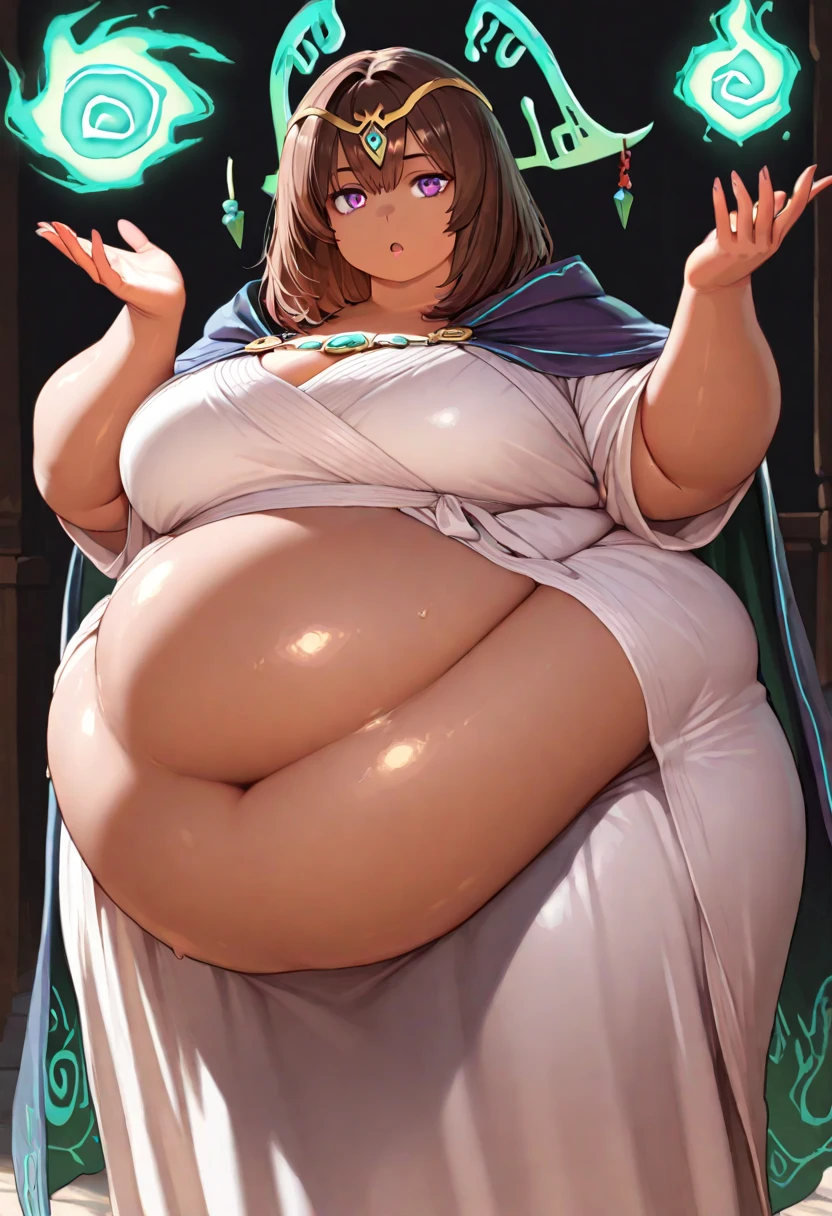 Mulher pregnant com vestido rosa pink gigante, high qualiy, awardwinning, high resolution, 8K , standing alone, 1woman, from the front, mellow, milf, pink cut hair, blue colored eyes, long cloak decotado , tall woman, 29-years-old, milf, cuvilinear body, massive huge tits, huge ass , big-ass, pregnant, voluminous pink hair, long cloak, hinterland, dress covers the legs, seducing gaze
