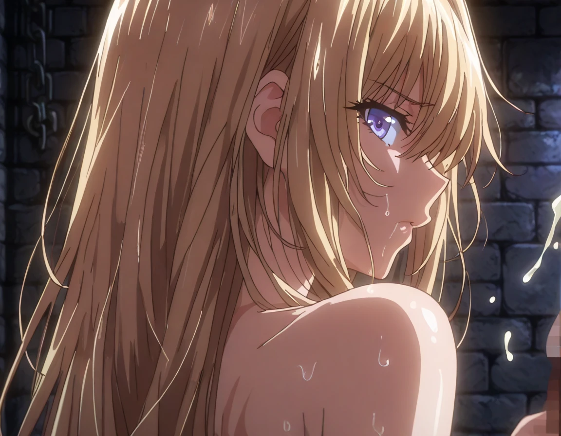 Beautiful girl, nude, blowjob, man ejaculating, man catching semen in palm of hand, semen dripping from hand, man smiling wickedly, man's body is transparent, showing only his cock, face slightly covered with semen, hand sticky with semen, right hand squeezing cock, left palm catching semen, showing erotic underwear, palm of hand preventing face from being splashed with semen. Prevent semen from splashing onto face with palm of hand Semen splashing vigorously Catch semen with palm of hand