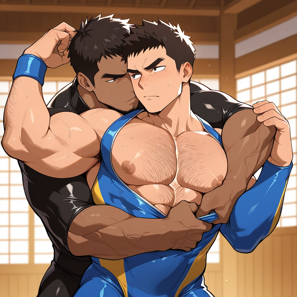 Masterpiece, top quality, body size comparison of two age boys without clothes, a very big muscular boy and a skinny boy, contrasting body size differences, two naked boy. A muscular boy with unusually large pectoral muscles and a skinny boy. The big boy pushes the thin boy against the wall. A big boy dominates a skinny boy by force, a big dominant boy restrains a small submissive boy, a big boy crushes a skinny boy with his chest, a skinny boy squeezes his huge Fall in love with pectoral muscles, muscular men, pectoral muscles, pectoral muscles, big nipples, cute, men, abs, smile, NSFW, sexually suggestive, anime muscles, bulges, pectoral muscles, bangs, yaoi, sweating, macro, blush, {{detailed face}}, {{high quality}}, {{detailed eyes}}, gay couple, shirtless, shirtless, hugging, two boys, duo,