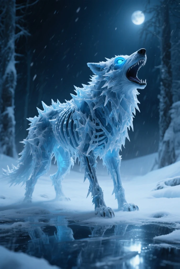 Strays are skeleton-like monsters that live in wilderness and snowy plains.、Its appearance is horrible and pitiful.。Its entire body is covered in dirty, bone-colored scales.、It has a glossy finish that resembles a mixture of bone and ice.。The body is thin。
The head has a large, ice-crystal-like bony crown.、It represents magical energy.。No eyes、Instead, a pale light is shining from within the bones.。The mouth is gaping wide、Lined with sharp teeth、He has a creepy smile on his face。
Stray holds an ice axe in his hand.、Its tip is sharp、Ice crystals are forming。Their movements are silent、Fast、The surrounding snow and ice will make it hard to miss them.。They endure the cold、Wandering through the ice、We're focused on finding the living.。
The background is a wide snowy field.、White snow spreadountains in the distance々is a series of。The sky is cloudy、A quiet cold wind blows through。The Stray stands in the middle of the snowy plain.、Ice crystals float around、It further emphasizes their presence.