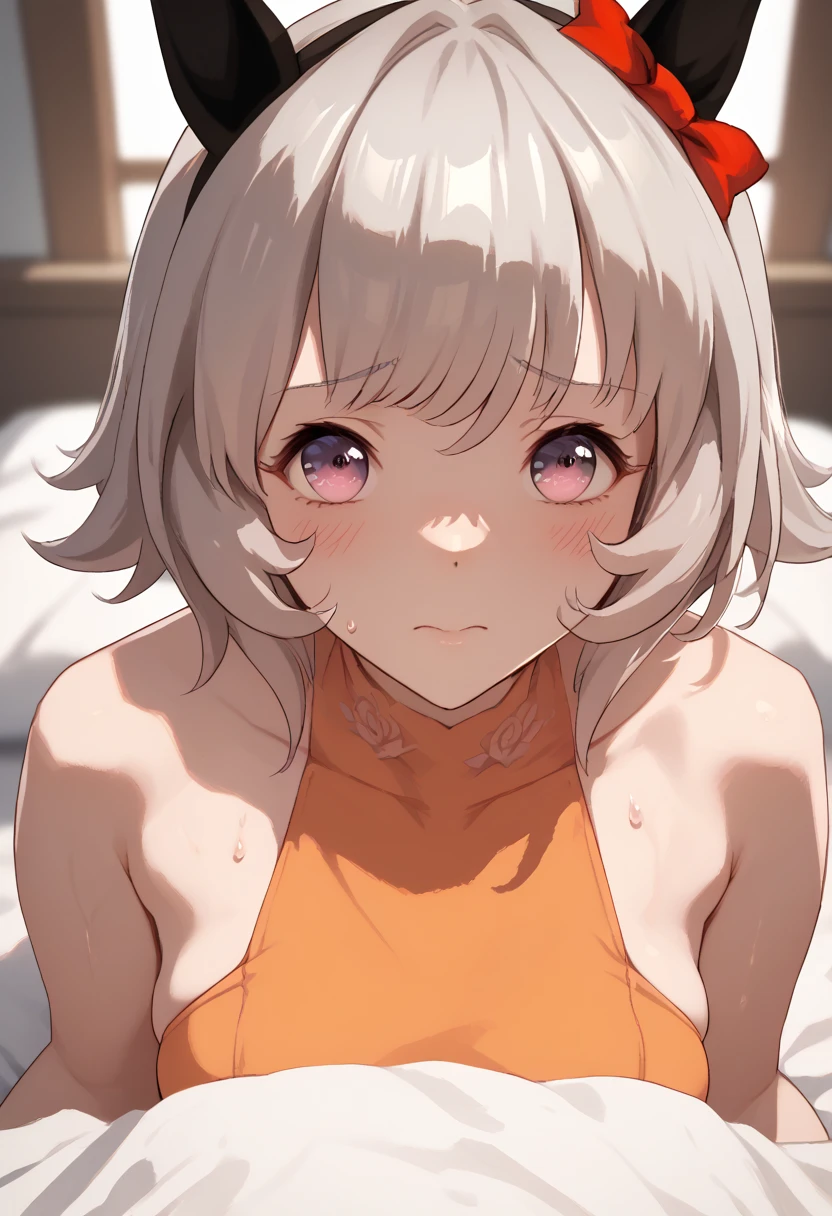 20 year old, single subject, (8k, best quality, masterpiece:1.2),(best quality:1.0), (ultra highres:1.0), pastelcolor, hair ribbon,lycoris recoil, lesbian, chisato nishikigi, desperate expression on face , nsfw, making eye contact with viewer, , chisato pressing together her own breasts, chisato nishikigi presenting breasts, athletic body, large breasts,pink pastel  background, chisatonishikigi stripping clothes off, slim body, (1subject), glowing red eyes, chisato has tears streaming down her face, full body, , nsfw, nude, no clothes, sexual ejaculating spraying pussy 
