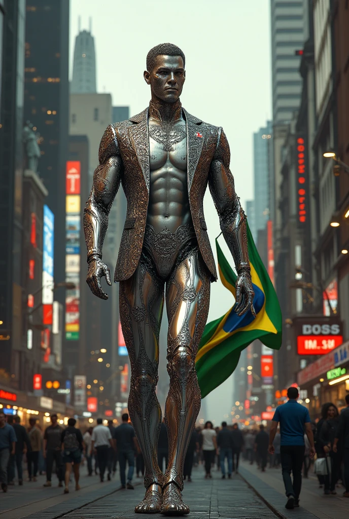 Greek hero statue, pose walking neon landscape