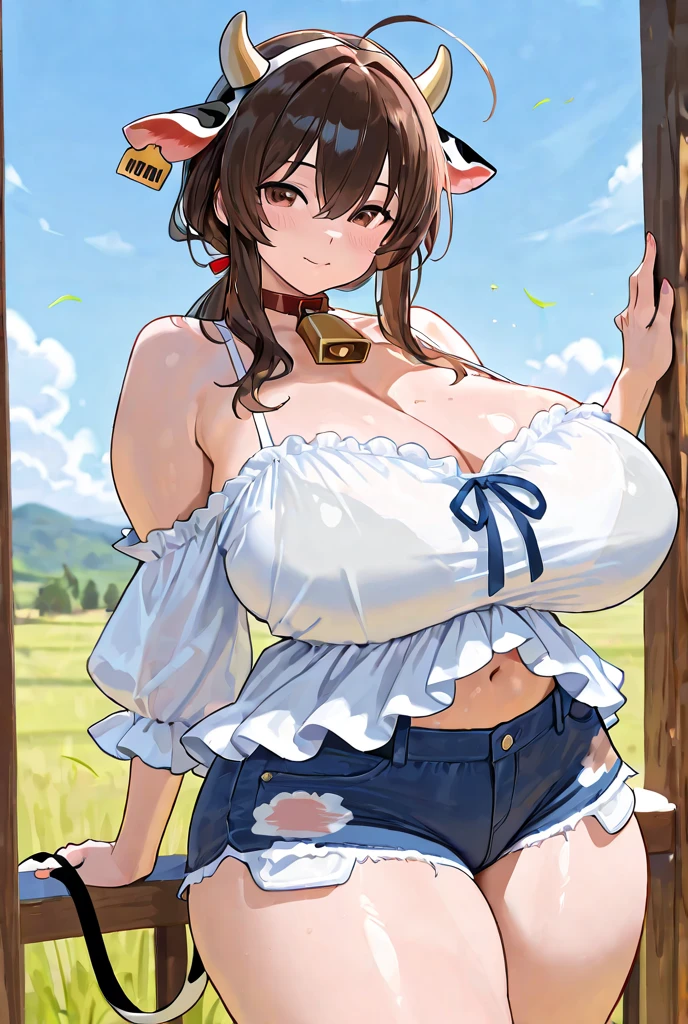 hitenkei style, claude monet style, oil painting, grain farm, iowa, tractor, ((topless)), nsfw, masterpiece, summer, 1 girl, erect nipples, intricately detailed, navel, bare shoulders, brown hair, necklace, cowboy hat, scenery, extremely detailed, bare breasts, puffy nipples, blue eyes, bare stomach, soaked, medium breasts, wrist watch, , soft eyes, smiling, armpit, sweaty, happy, half open eyes, lusty eyes, blushing, long hair, 1 ear visible, side bangs, sleepy eyes, large nipples, lifeless eyes, full body, denim shorts, hotpants, scenery, grain silo, huge nipples, long nipples, slim waist, saggy breasts, haystack