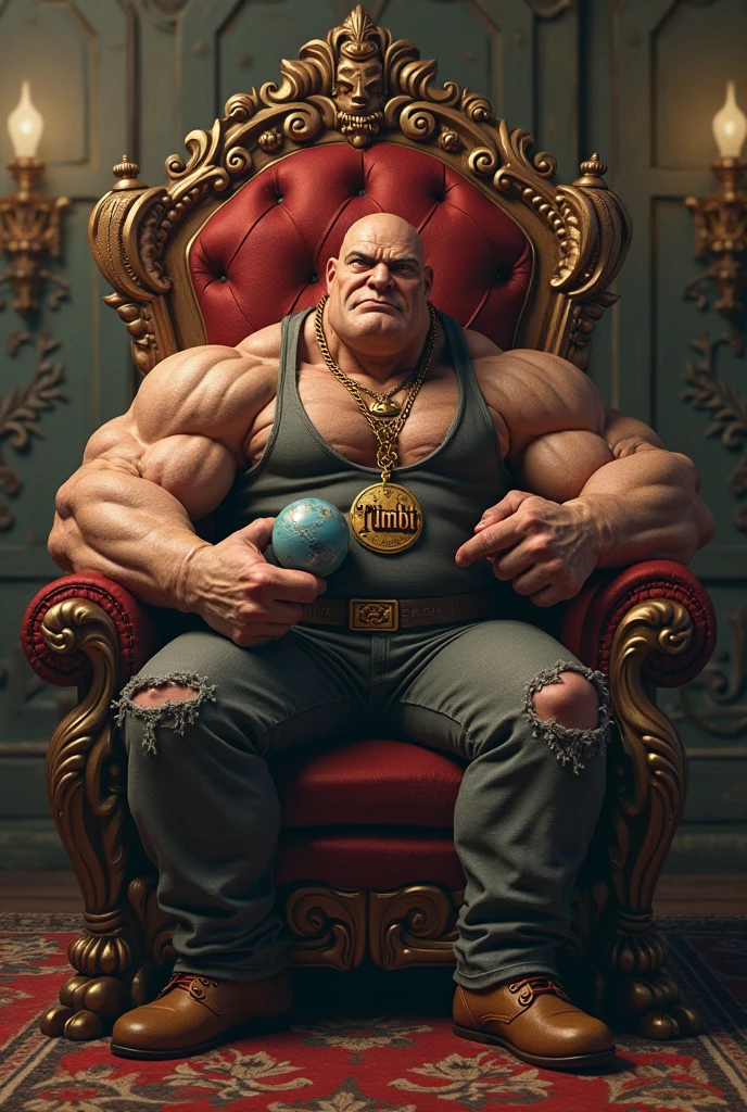 Create a white 100% ,with very large white muscles in the arms ,smoking a lit cigarette and wearing black glasses , Against a black background (100%I want him to be very muscular with a golden crown.