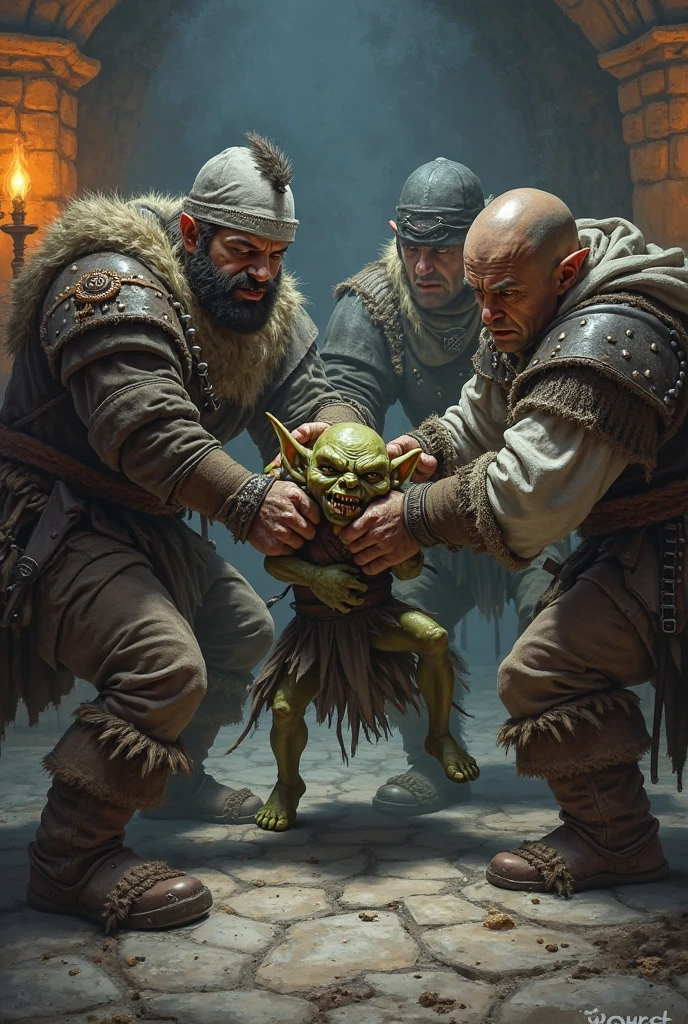 A treasure chest mimic opens its toothy maw and chases after a cute halfling thief woman, dungeon, high fantasy
