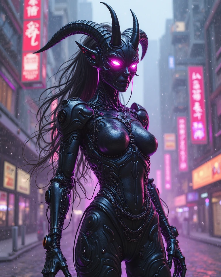 extremely detailed 8k wallpaper) +, an average photo of a woman with horns and purple fire protruding from her head, beautiful elegant demon queen, portrait of a dark fantasy nymph, portrait of a female demon, portrait of demon girl, white horns demon queen, with horns, real and menacing vision, dark queen of snakes, design girl lush horns, demon woman, digital fantasy portrait, portrait of a scorpion goddess in a destroyed cyberpunk city, detailed eyes, waist up Intricate, high detail, dramatic, best quality masterpiece, photorealistic, detailed, 8k, HDR, backlighting, flower, light glows, chromatic aberration, sharp focus