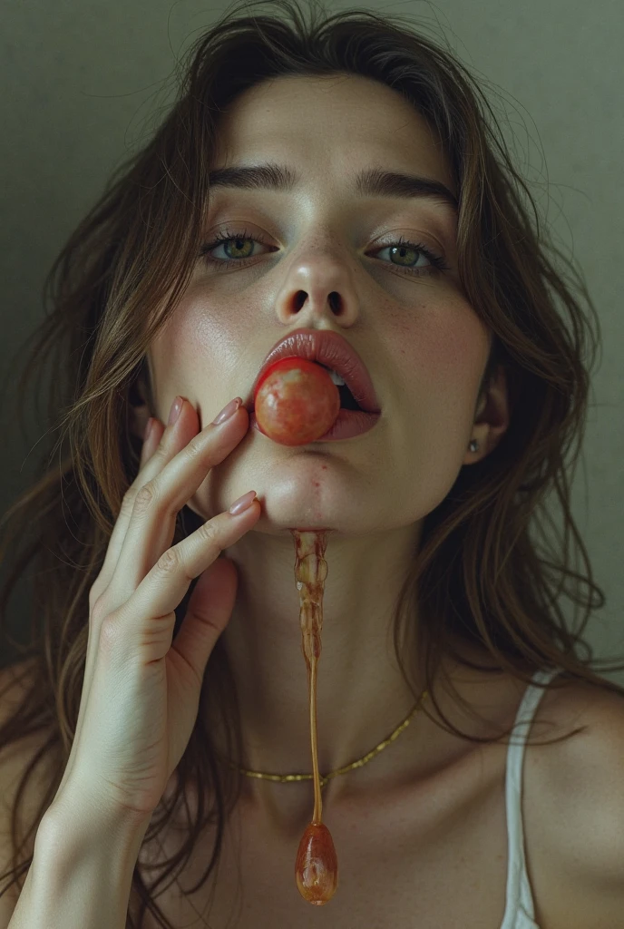 a naked girl sitting on a toilet, blue eyes, brown hair, eating watermelon, detailed face, intricate details, photorealistic, 8k, cinematic lighting, masterpiece