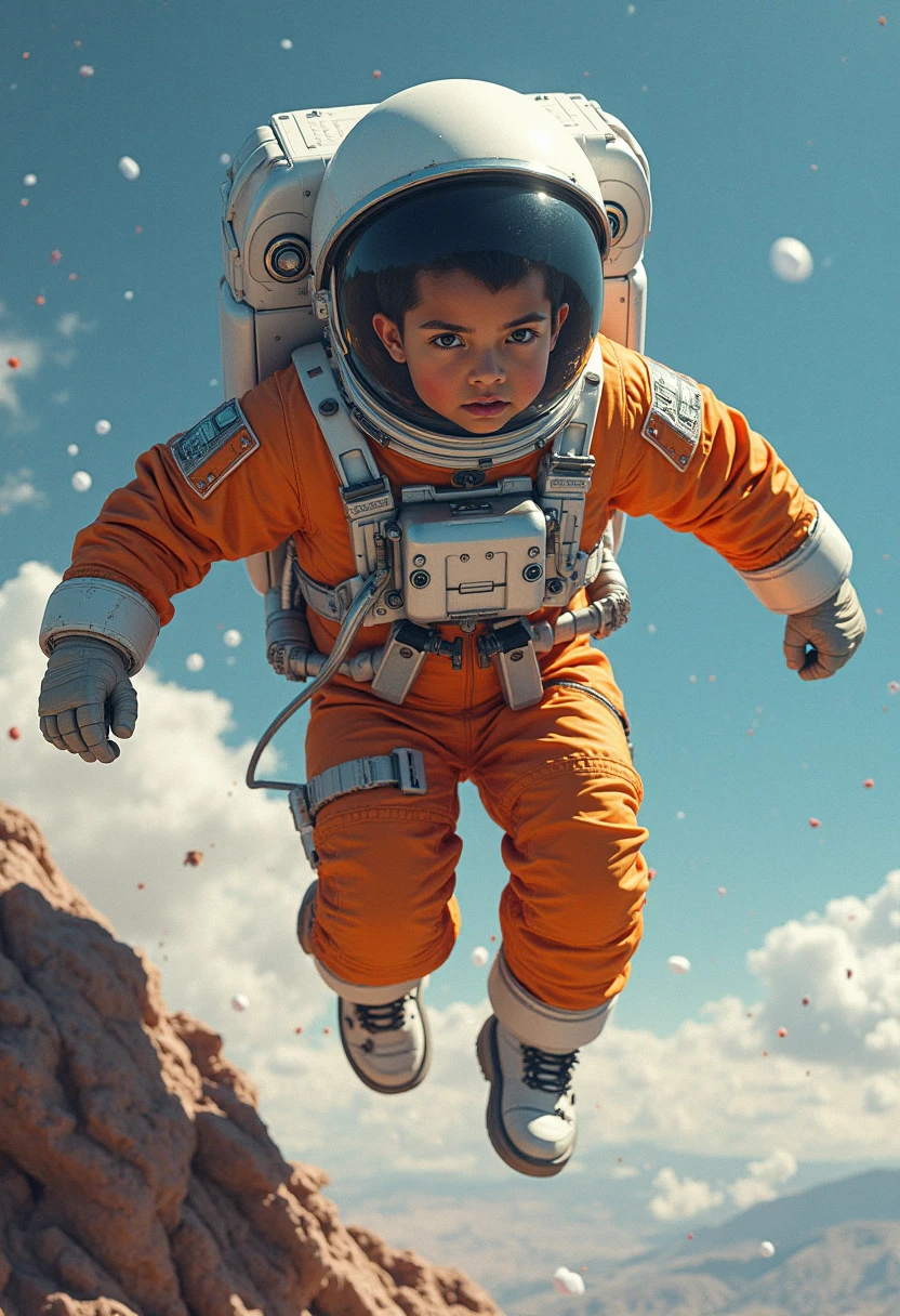 A 15years old boy are running in moon