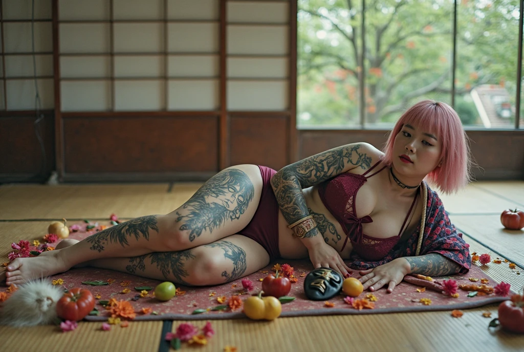Nyotaimori 、Girl at the dining table、fruits、Whipped cream、_perfection