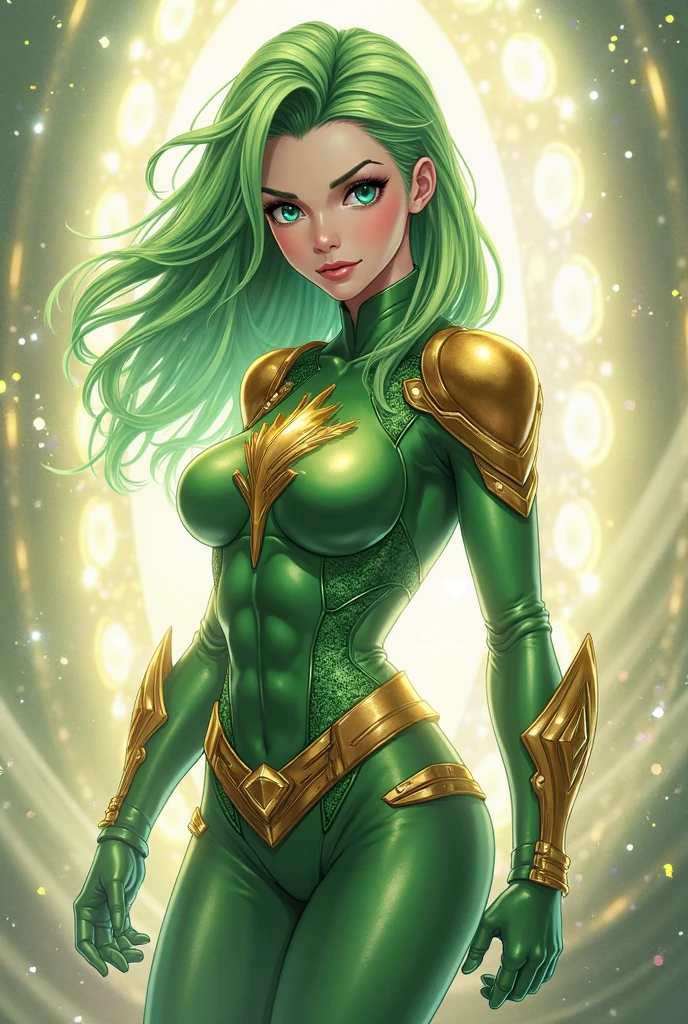 billie eilish, long hair, blonde hair, taimanin suit, green clothes