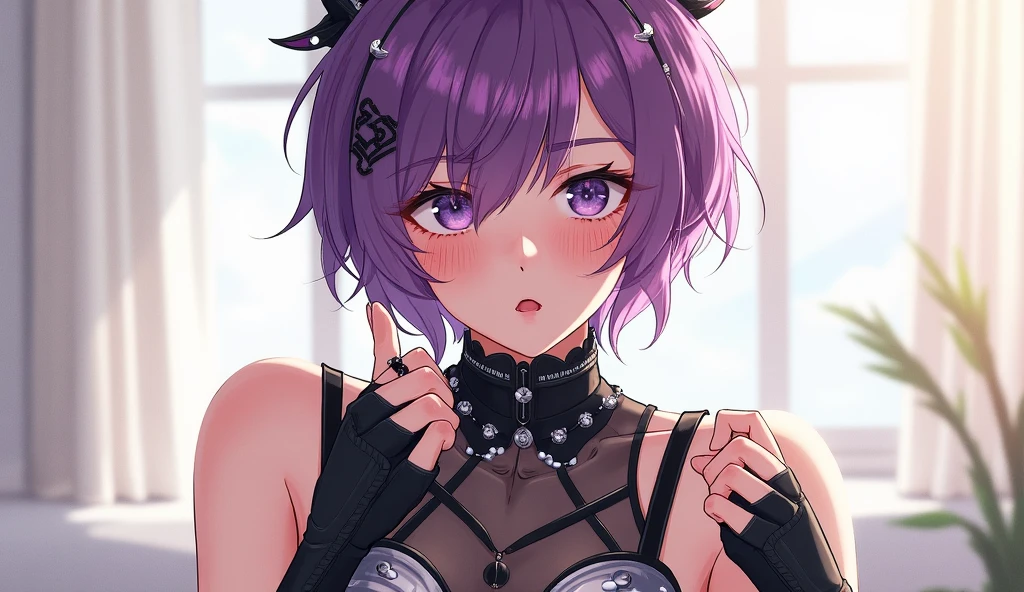 Vermeil, 1girl, sexy, low-cut, purple hair, detailed face, sexy, horny, aheago, looking at viewer, close up, (((black lingerie))),<lora:epiNoiseoffset_v2Pynoise:1>