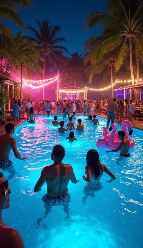 Crazy DISCO pool party avec des poules format bannière Facebook