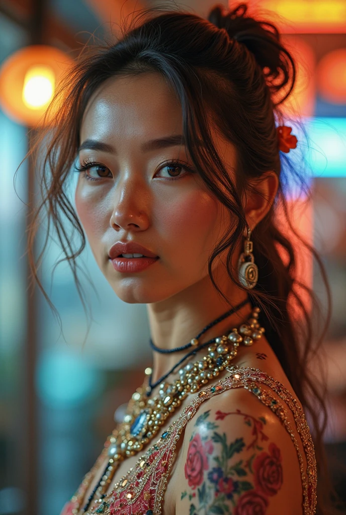 beautiful asian goddess of fertility,1girl,japanese woman,black hair,cold expression,thriller film,detailed face,extremely detailed eyes,pink lips,highly detailed,8k,photorealistic,cinematic lighting,dramatic shadows,dramatic lighting,dramatic atmosphere,moody colors,vibrant colors,fantasy,surreal