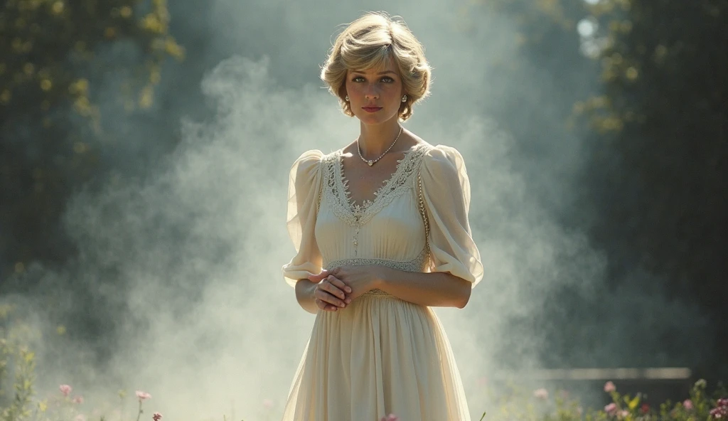 jdfstr wearing a vintage golden dress, prewar [america] outdoors, smug expression, short hair, [realistic], <lora:JdFstr_EQ:1>